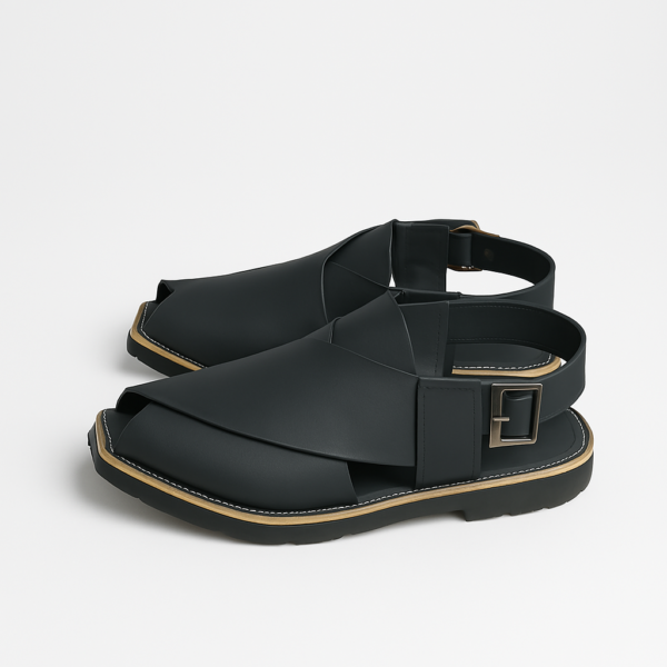 Premium Handmade Peshawari Chappal – Classic Black - Image 2