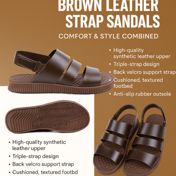 Premium Men's Brown Leather Strap Sandals - Image 4