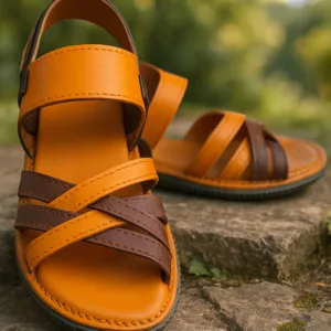 Premium Dual-Tone Leather Sandals by Solevibe– Brown & Orange