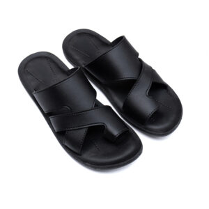 Men’s Classic Black Cross-Strap Slippers – Premium Comfort & Style