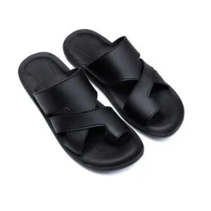 Men’s Classic Black Cross-Strap Slippers – Premium Comfort & Style