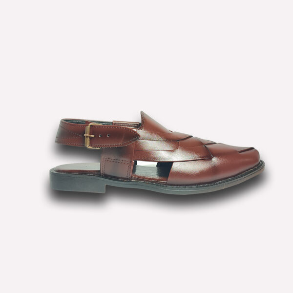 Classic Woven Leather Peshawari Chappal – Black & Brown - Image 2