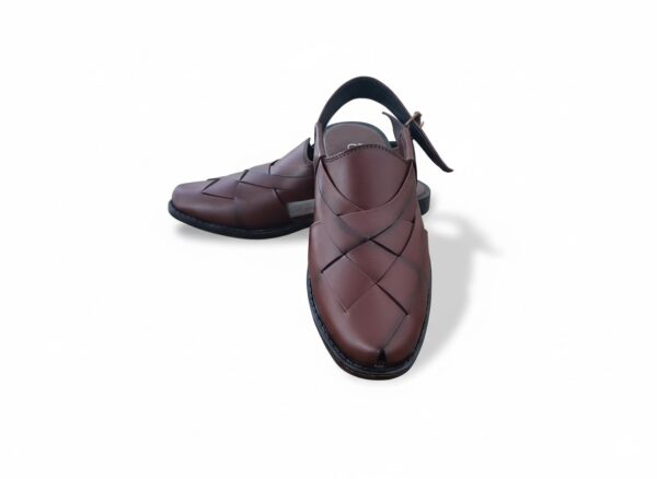 Classic Woven Leather Peshawari Chappal – Black & Brown - Image 3