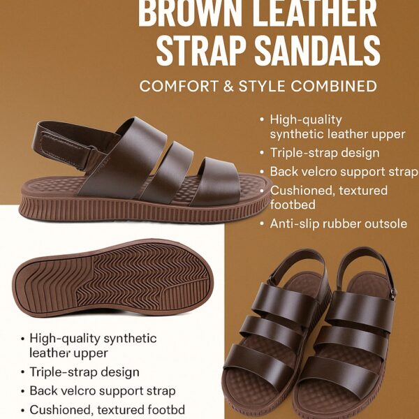Premium Men's Brown Leather Strap Sandals - Image 4