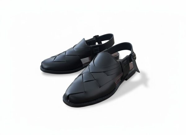 Classic Woven Leather Peshawari Chappal – Black & Brown - Image 4