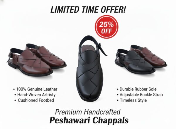 Classic Woven Leather Peshawari Chappal – Black & Brown - Image 6
