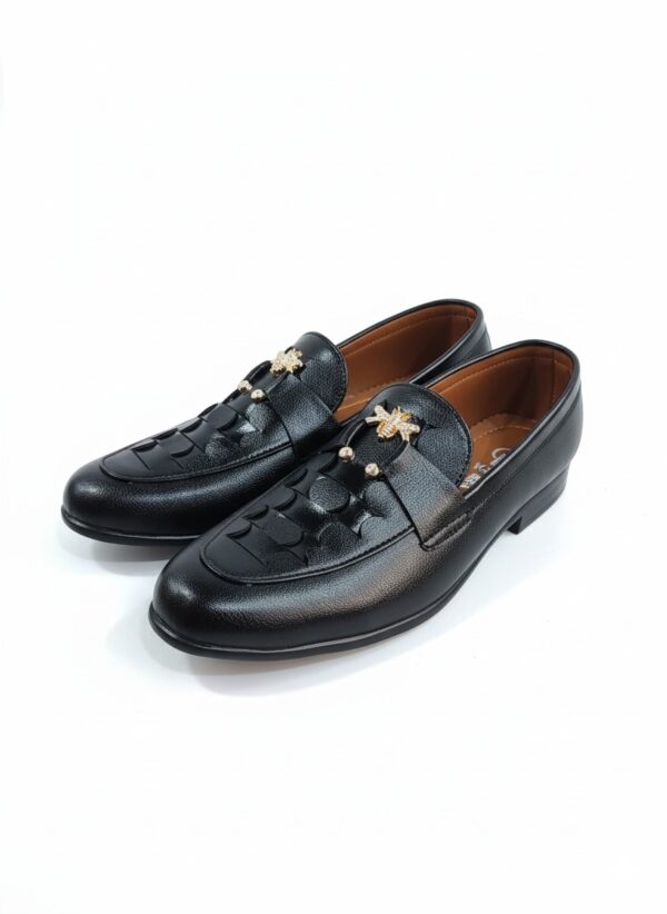 Regal Bee Embellished Loafers – Black Edition - Image 2