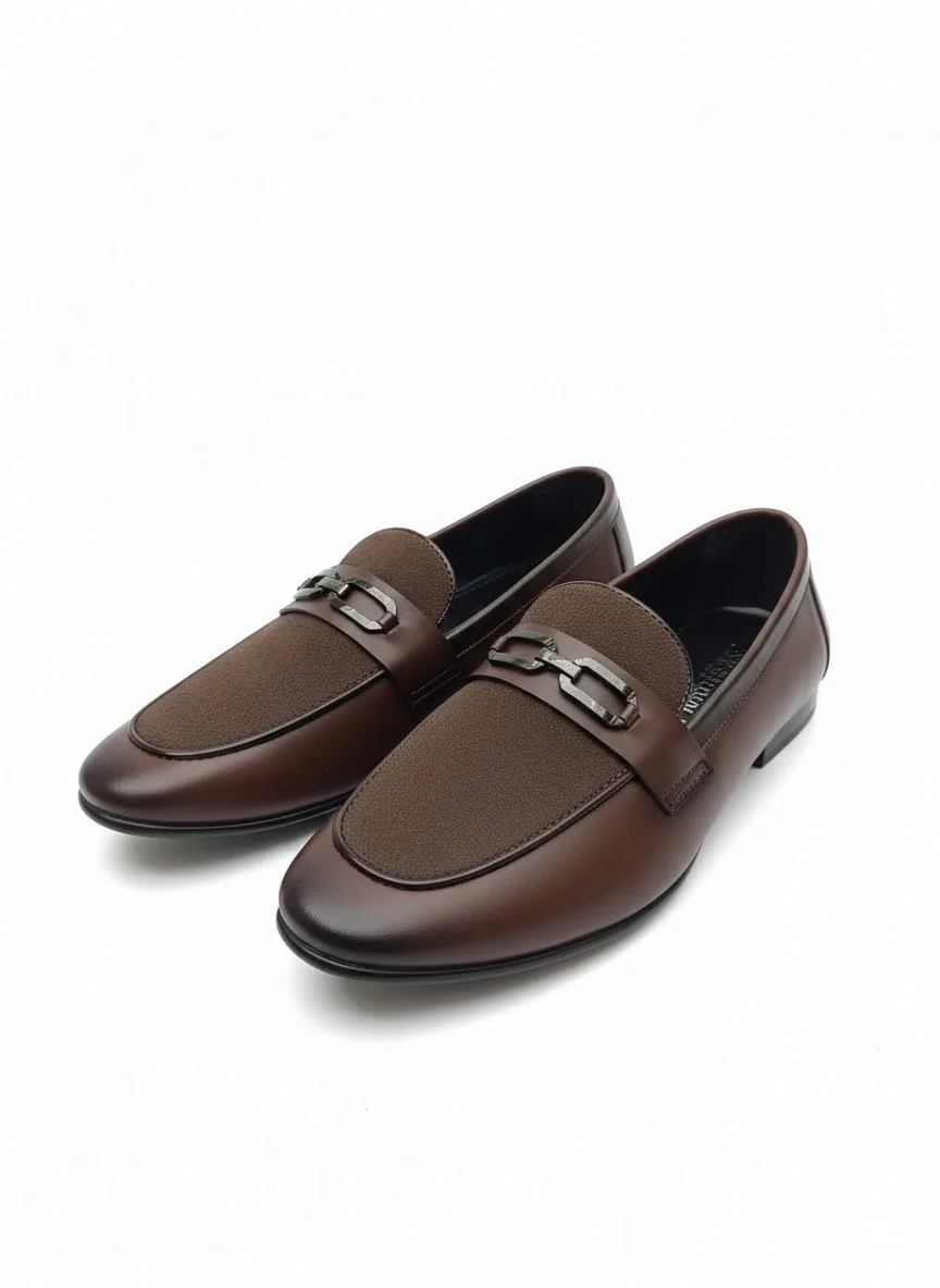 Men’s Classic Brown Leather Loafers with Gunmetal Buckle - Image 2