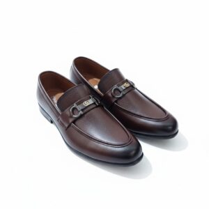 Men’s Premium Brown Leather Loafers with Gold Buckle Accent