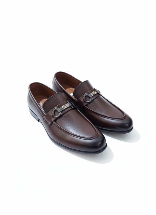 Men’s Premium Brown Leather Loafers with Gold Buckle Accent