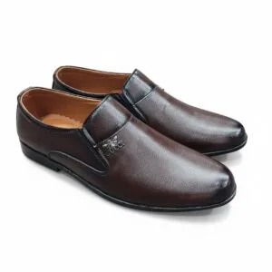 Men's Classic Brown Formal Loafers with Bee Emblem