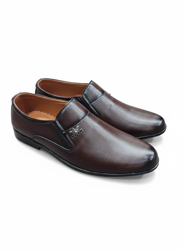 Men's Classic Brown Formal Loafers with Bee Emblem