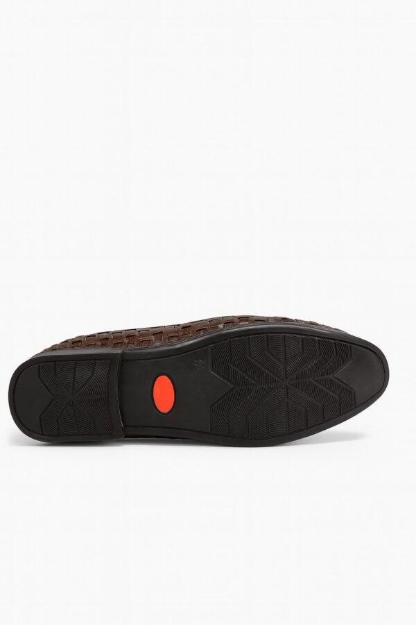 Men’s Premium Woven Leather Loafers with Gold LV Buckle – Coffee Brown - Image 3
