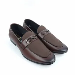 Men’s Classic Brown Leather Loafers with Gunmetal Buckle