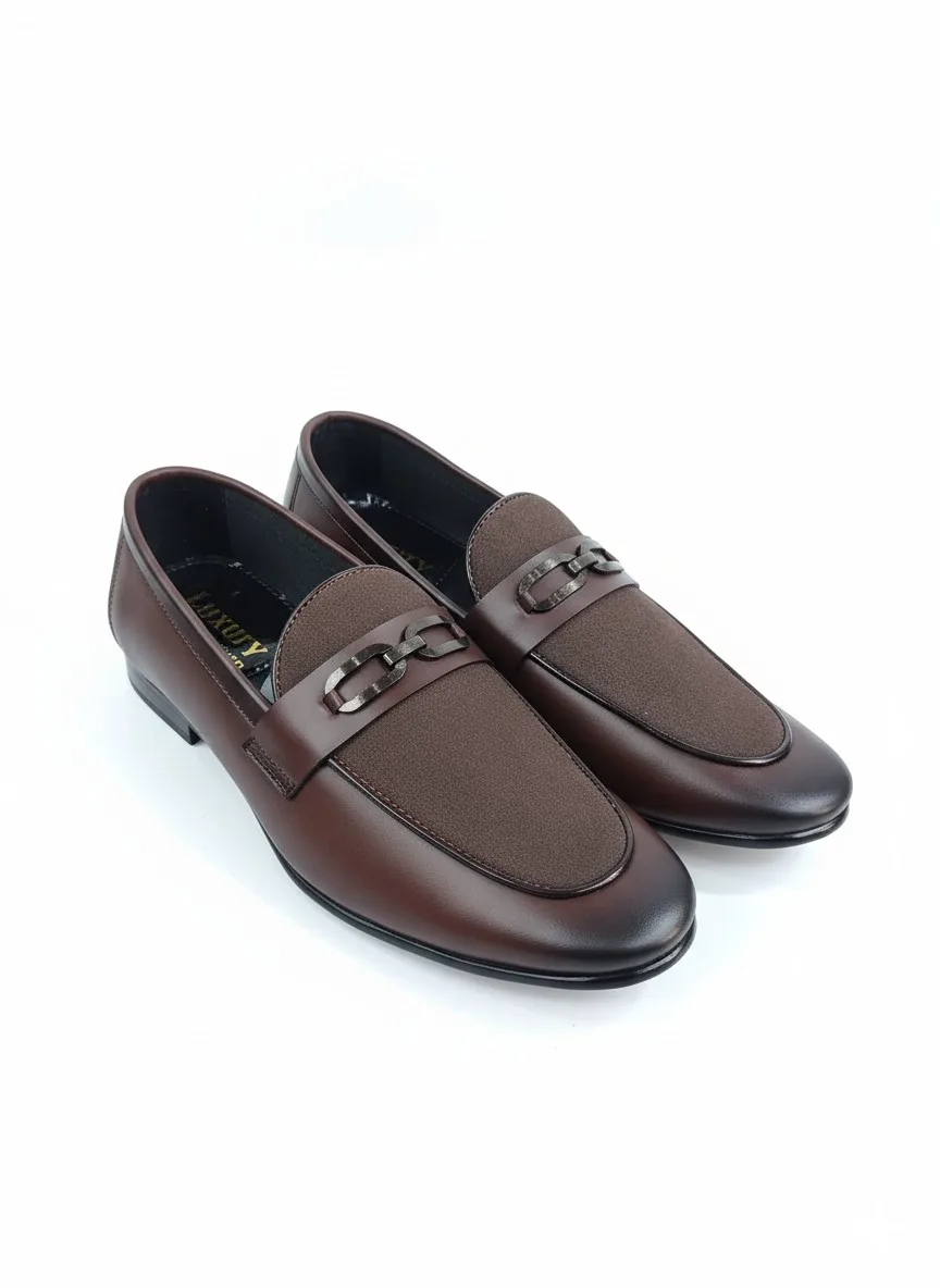 Men’s Classic Brown Leather Loafers with Gunmetal Buckle