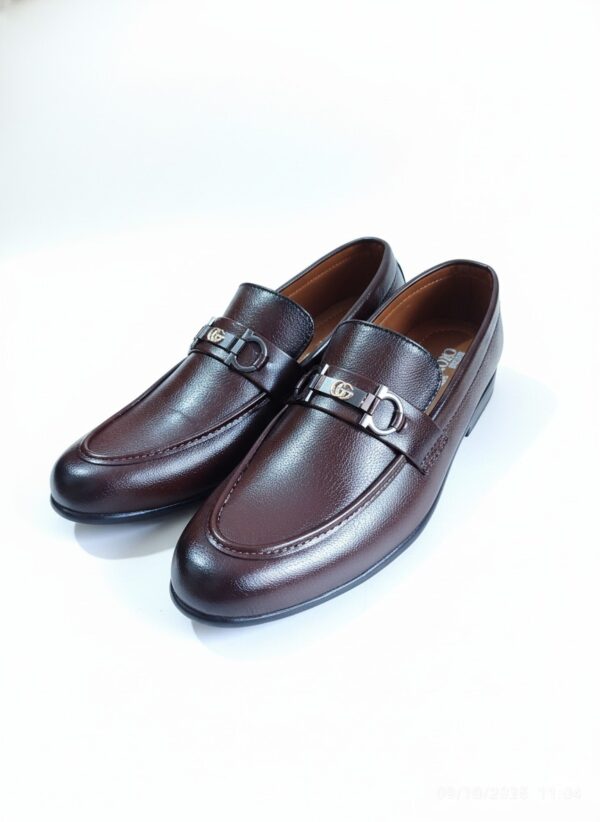 Men’s Premium Brown Leather Loafers with Gold Buckle Accent - Image 2