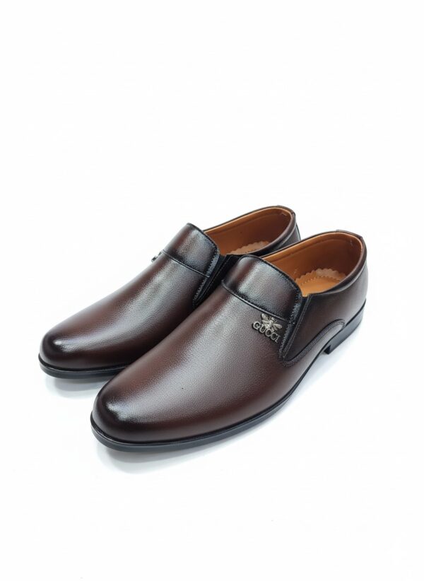 Men's Classic Brown Formal Loafers with Bee Emblem - Image 2