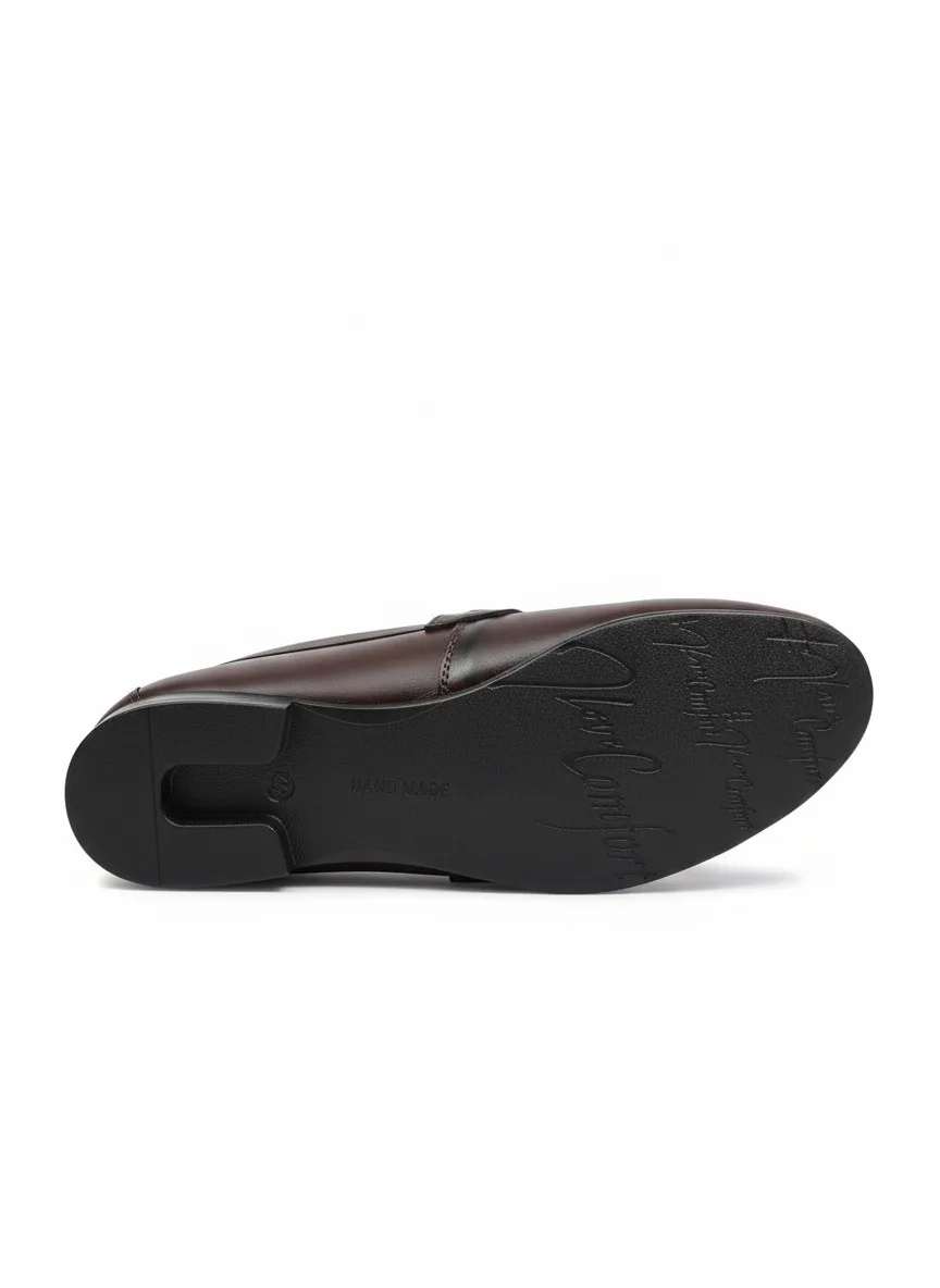 Men’s Classic Brown Leather Loafers with Gunmetal Buckle - Image 3