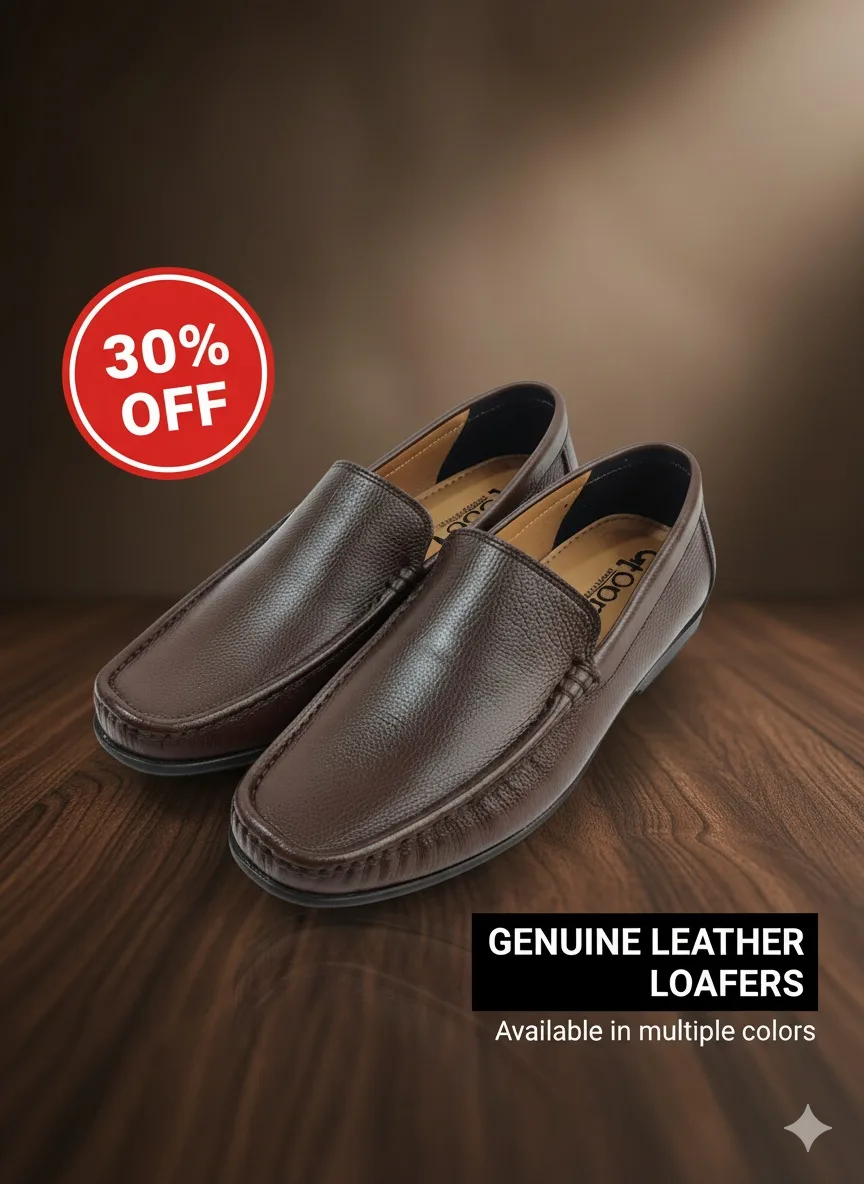 Classic Brown Genuine Leather Loafers for Men - Image 4