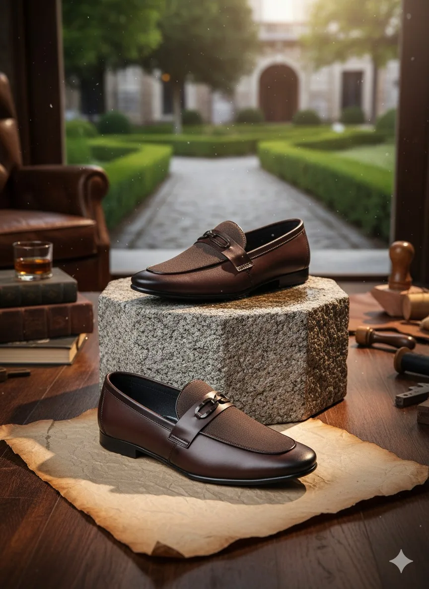 Men’s Classic Brown Leather Loafers with Gunmetal Buckle - Image 6