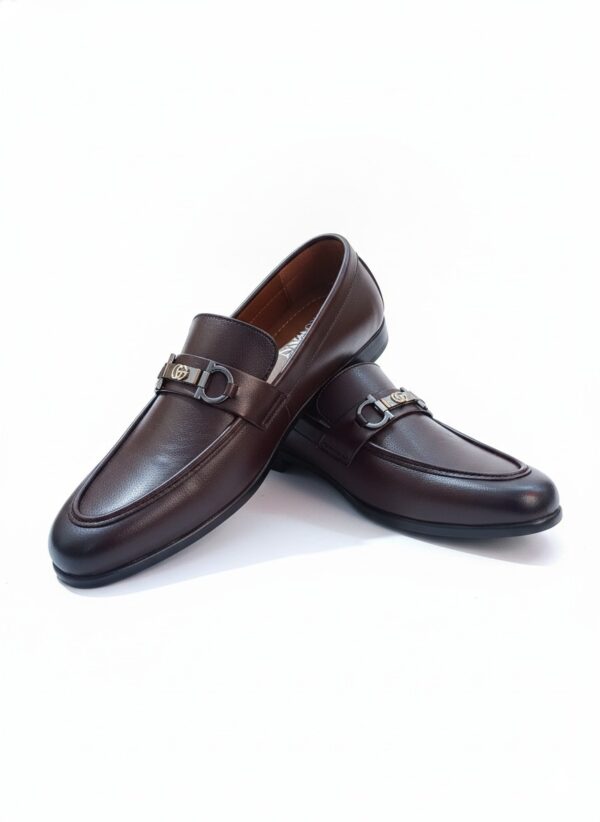 Men’s Premium Brown Leather Loafers with Gold Buckle Accent - Image 3