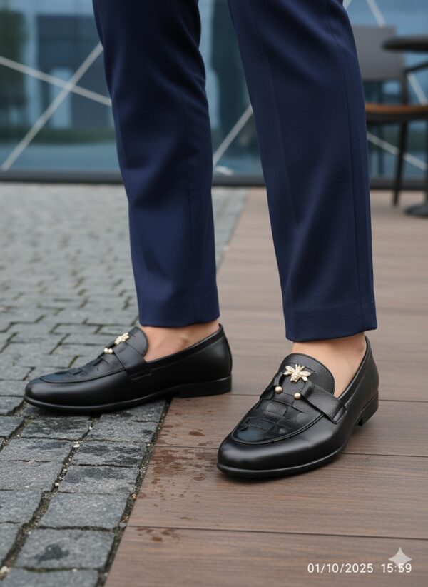 Regal Bee Embellished Loafers – Black Edition - Image 4