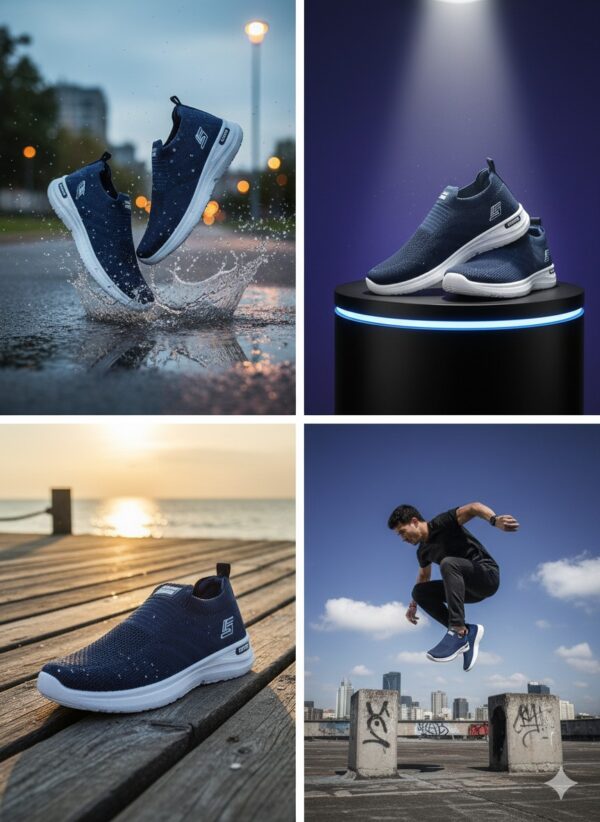 Navy Knit Slip-On Sports Sneakers - Image 5