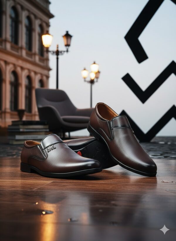 Men's Classic Brown Formal Loafers with Bee Emblem - Image 5