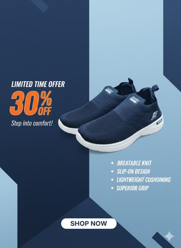 Navy Knit Slip-On Sports Sneakers - Image 6