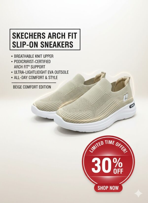 Skechers Arch Fit Slip-On Sneakers – Beige Comfort Edition - Image 4