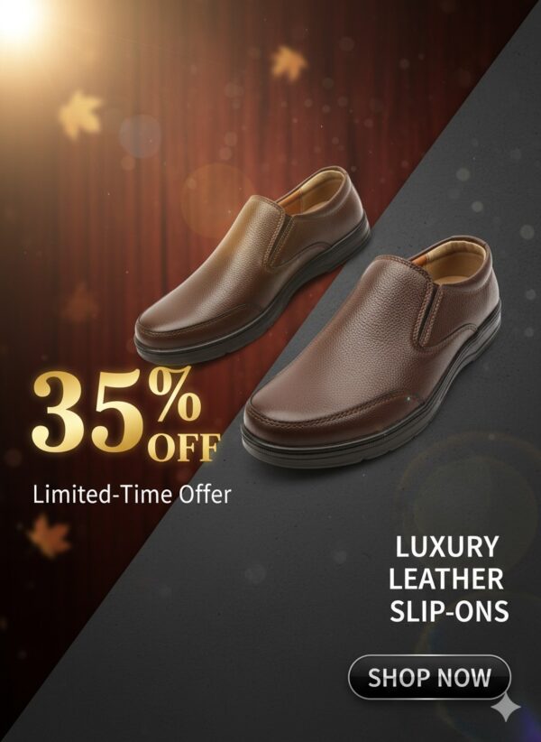 Men’s Classic Comfort Slip-On Shoes – Brown - Image 5