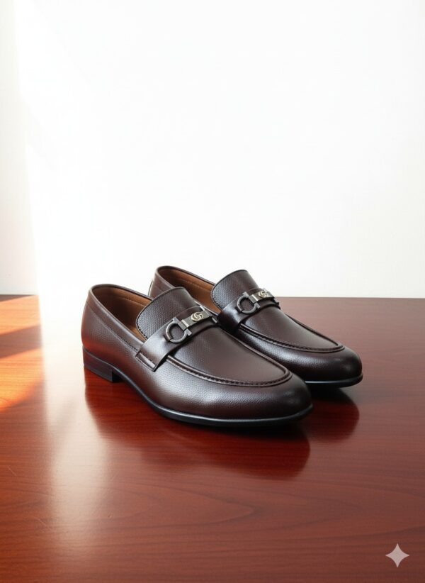 Men’s Premium Brown Leather Loafers with Gold Buckle Accent - Image 6