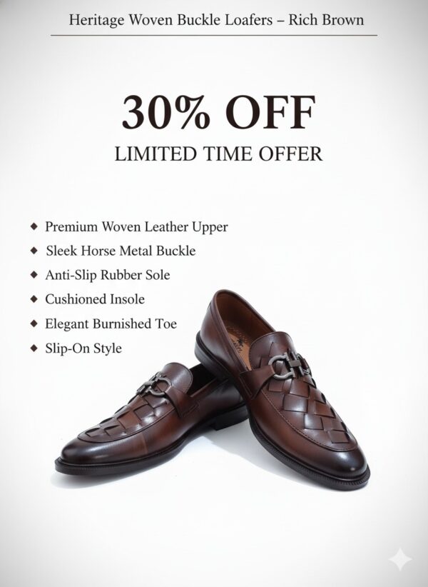 Heritage Woven Buckle Loafers – Rich Brown - Image 6