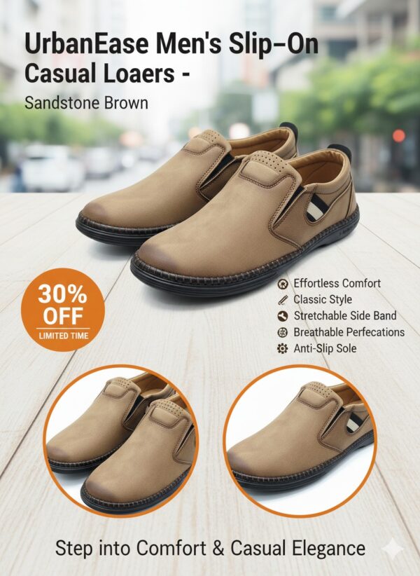 UrbanEase Men’s Slip-On Casual Loafers – Sandstone Brown - Image 5